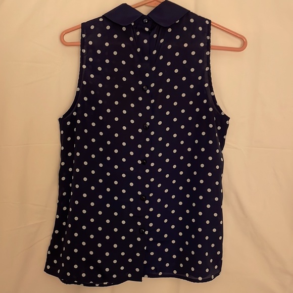 Valerie Bartinelli Navy Blue White Polk Dot Blouse Size M - Picture 5 of 8